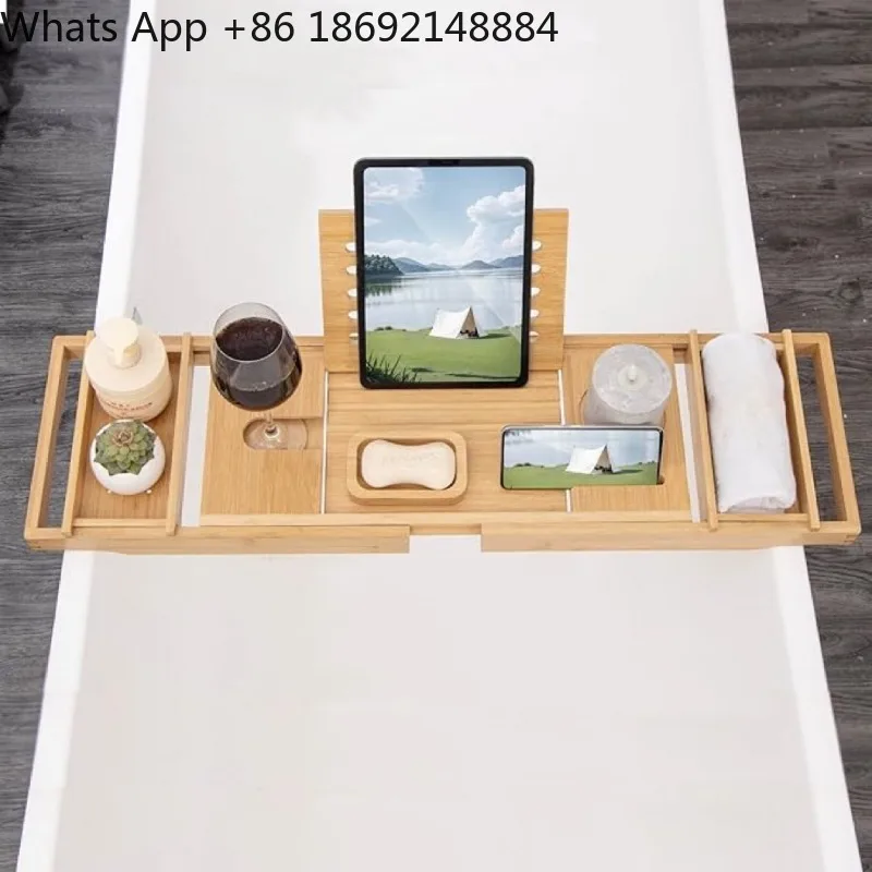 Bamboo Bathtub Rack Retractable Bath Reading Bathtub Storage Stand Tray