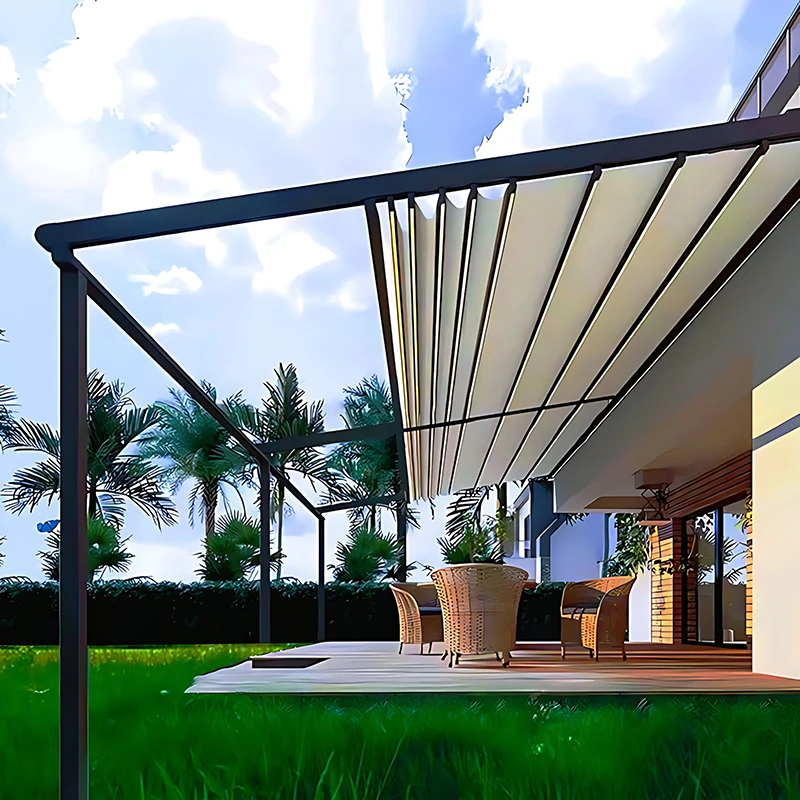 Outdoor Electric Folding Canopy Sunshade Manufacturers - Smart Remote Retractable Sun/Rain Awnings (Villa/Courtyard/Terrace)