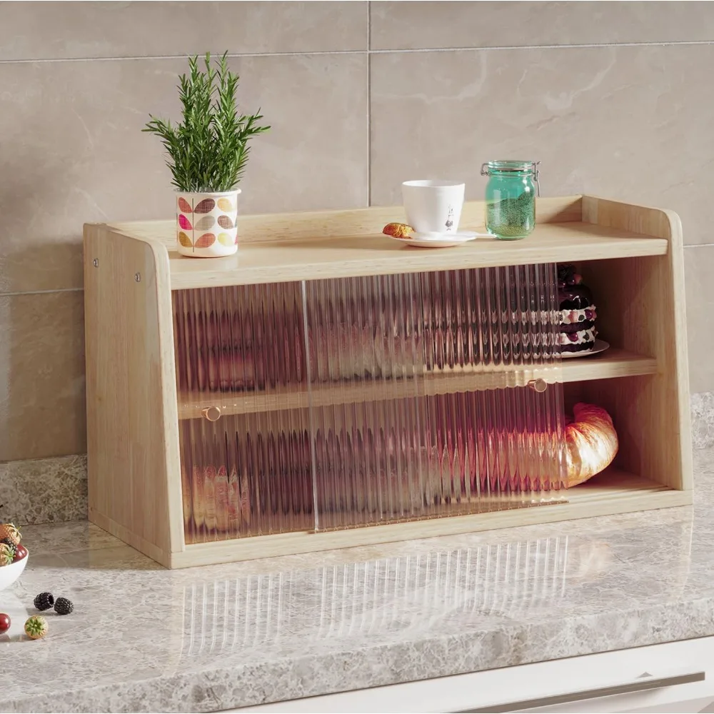

Bread Box for Kitchen Counter-Kitchen Pantry Sideboard with 2 Sliding Doors, Freestanding Countertop Storage Cabinet for