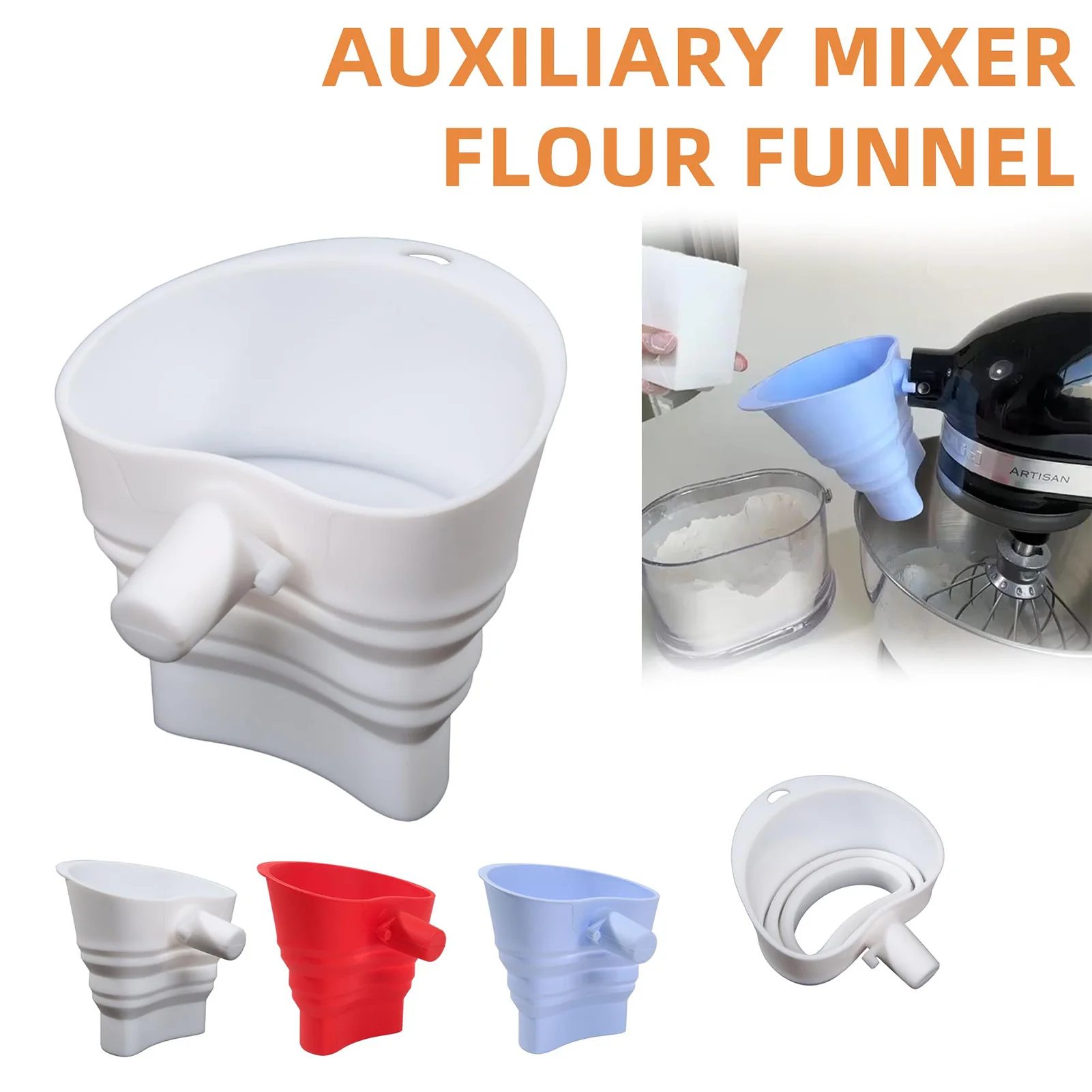 Wide Mouth Flour Funnel Kitchen Stand Mixer Spill Proof Anti Drop Plastic Kitchen Aid Compatible Baking Accessory Precise Pour