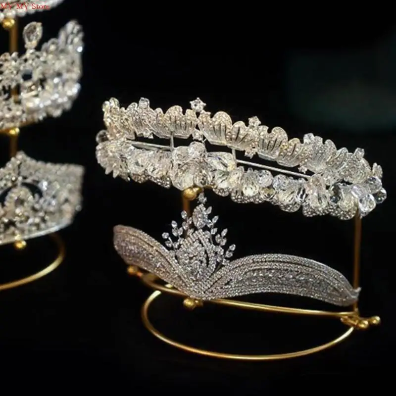 

N1HE Princess Beads Crown Dsiplay Rack Metal Gold Crystal Headbands