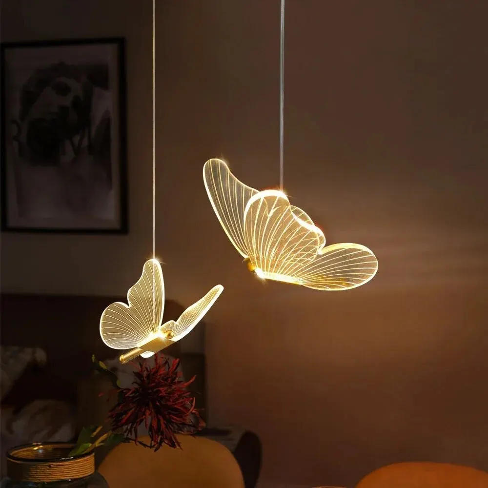 Nordic Butterfly Led Pendant Lamp Bedside Staircase Bedroom Hanging Lamps For Ceiling Art Indoor Lighting Light Fixture