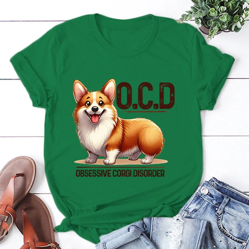 Corgi Disorder Print T Shirt Short Sleeve O Neck Loose Men Women Summer Cool Tshirt Men Tee Shirt Tops Clothes