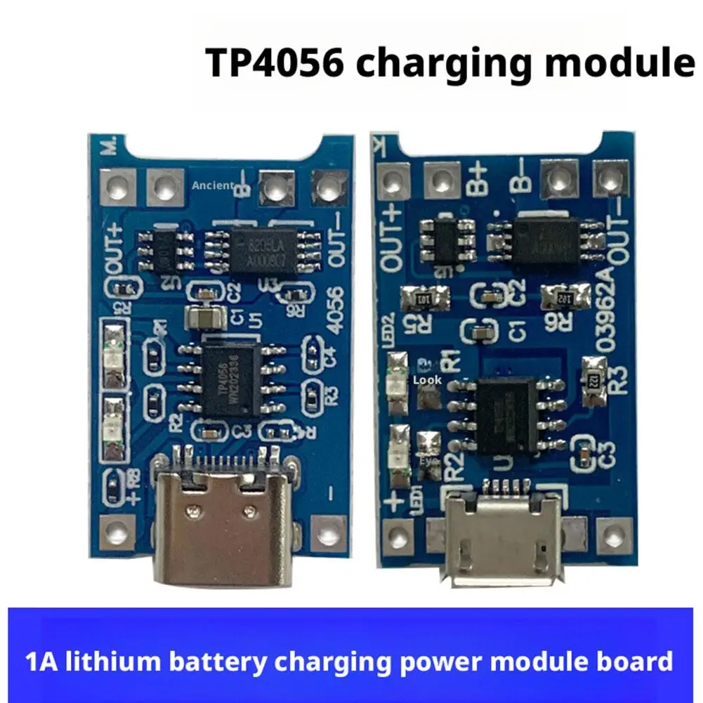 10PCS 18650 for TP4056 5V 1A Lithium Battery Charger Module with Protection Dual Functions Charging Board Type-C/Micro