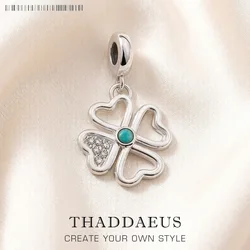 925 Sterling Silver Blue Stone Fashion Four-Leaf Clover Pendant Charm Lucky Jewelry New Girls Women