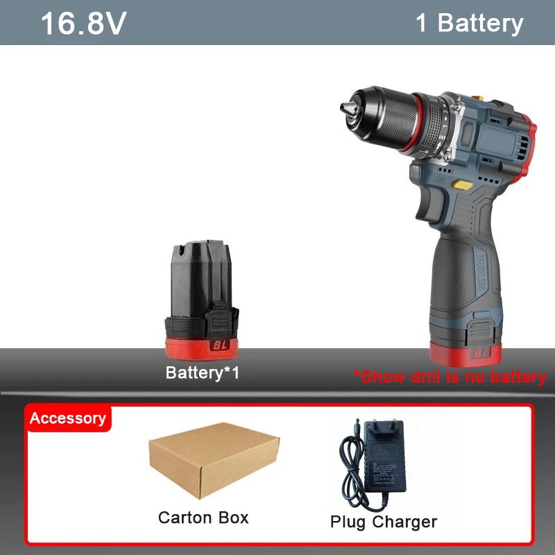 16.8V Brushless Electric Drill Cordless Screwdriver Power Tool Brushless Motor Lithium Screw Driver Hand Drill Repairing Kit