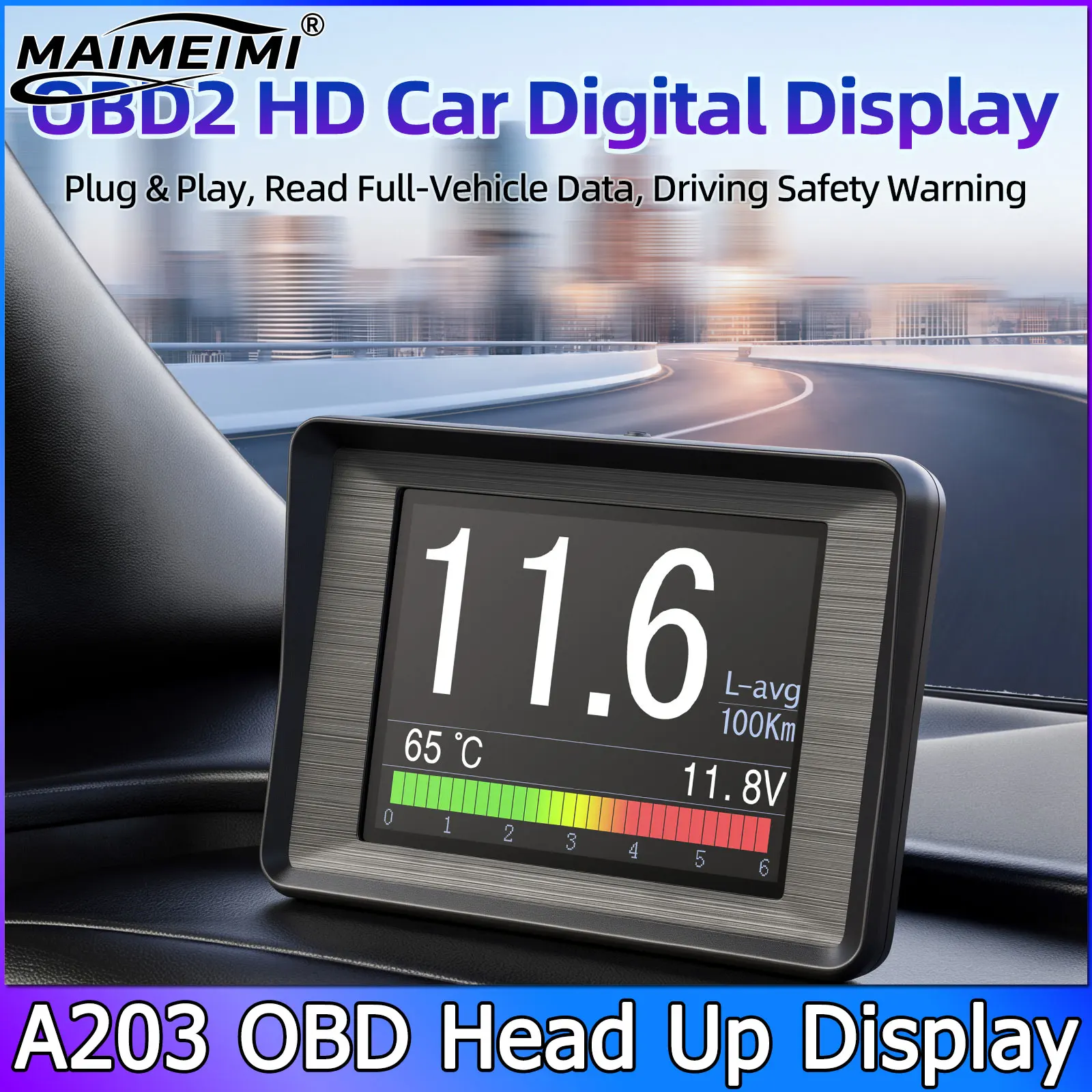 A203 OBD2 On-board Computer Car Head Up Display HUD Digital Speedometer Trip Display Speed Fuel Consumption Temp Gauge Alarm
