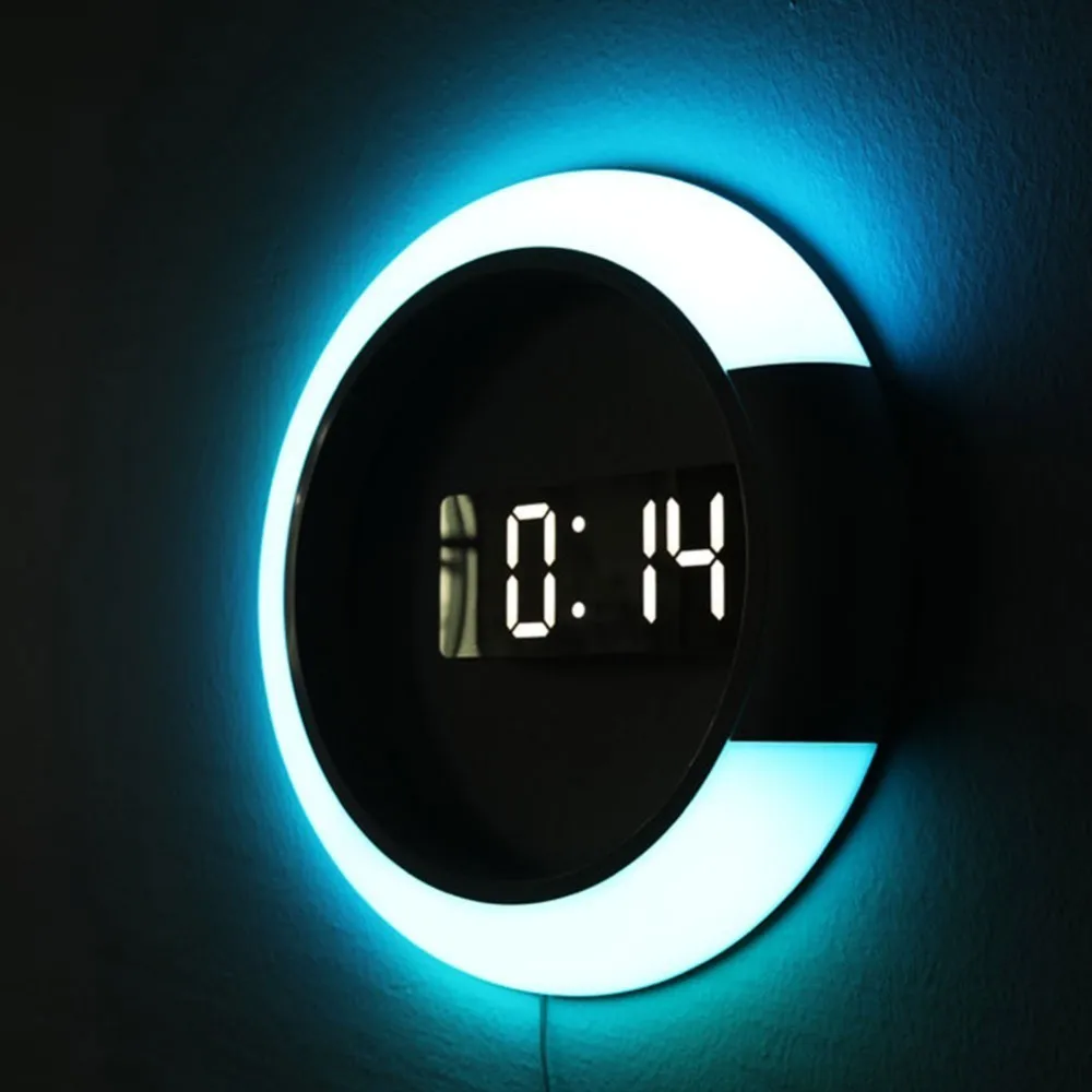 3D LED wall clock Digital Table Clock Alarm Mirror Hollow Wall Clock Modern Design Nightlight For Home Living Room Silent