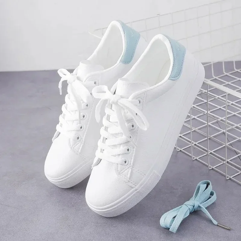 Zapatos vulcanizados de piel sintética para mujer, zapatillas informales clásicas de Color sólido, Color blanco, novedad de 2024