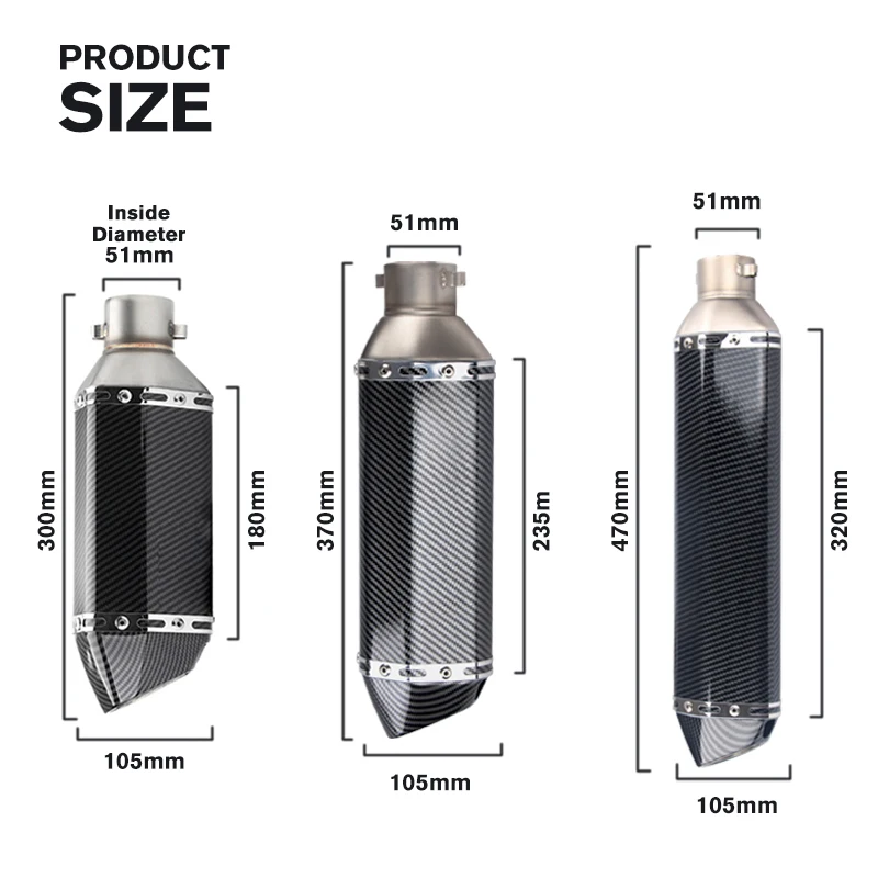 51mm Universal Accessories Motorcycle Exhaust Pipe Modified Muffler Pipe MOTO Off-road Vehicle Loud Domineering Handsome