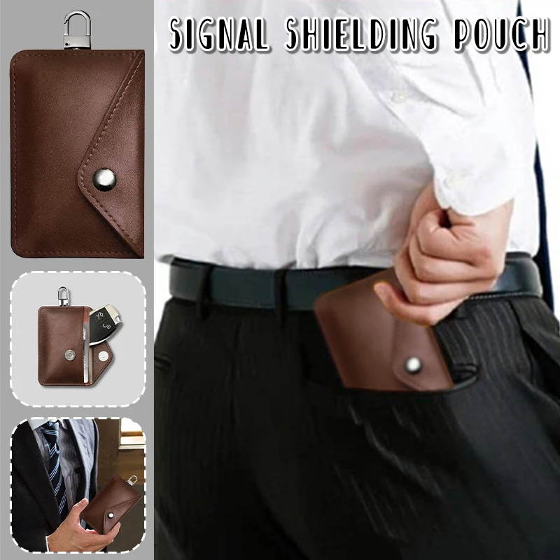 1PC Double-layer Signal Shielding Faraday Bag Safe Box RFID Anti-theft Shielding Bag PU Leather Credit Card Holder