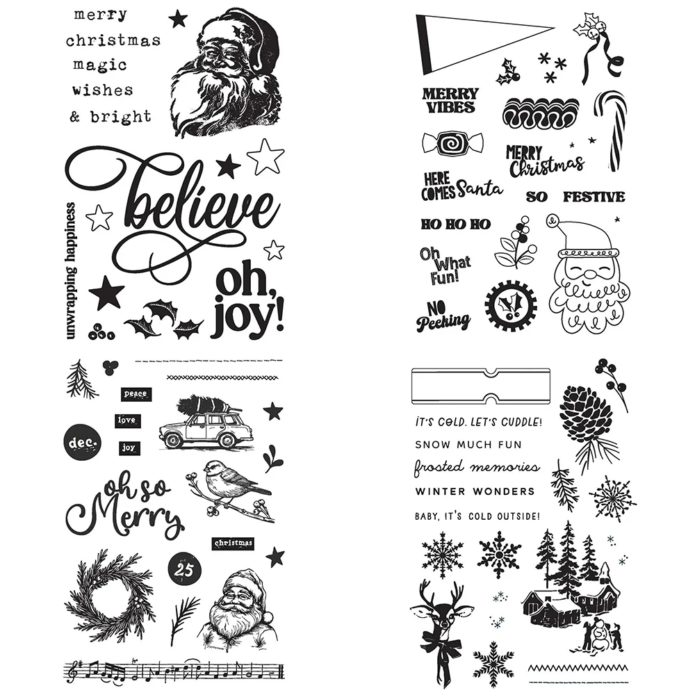 Merry Christmas Sentiment Clear Stamps Snowman Snowflake Xmas Tree Greeting Words Gift Reusable Vintage Transparent