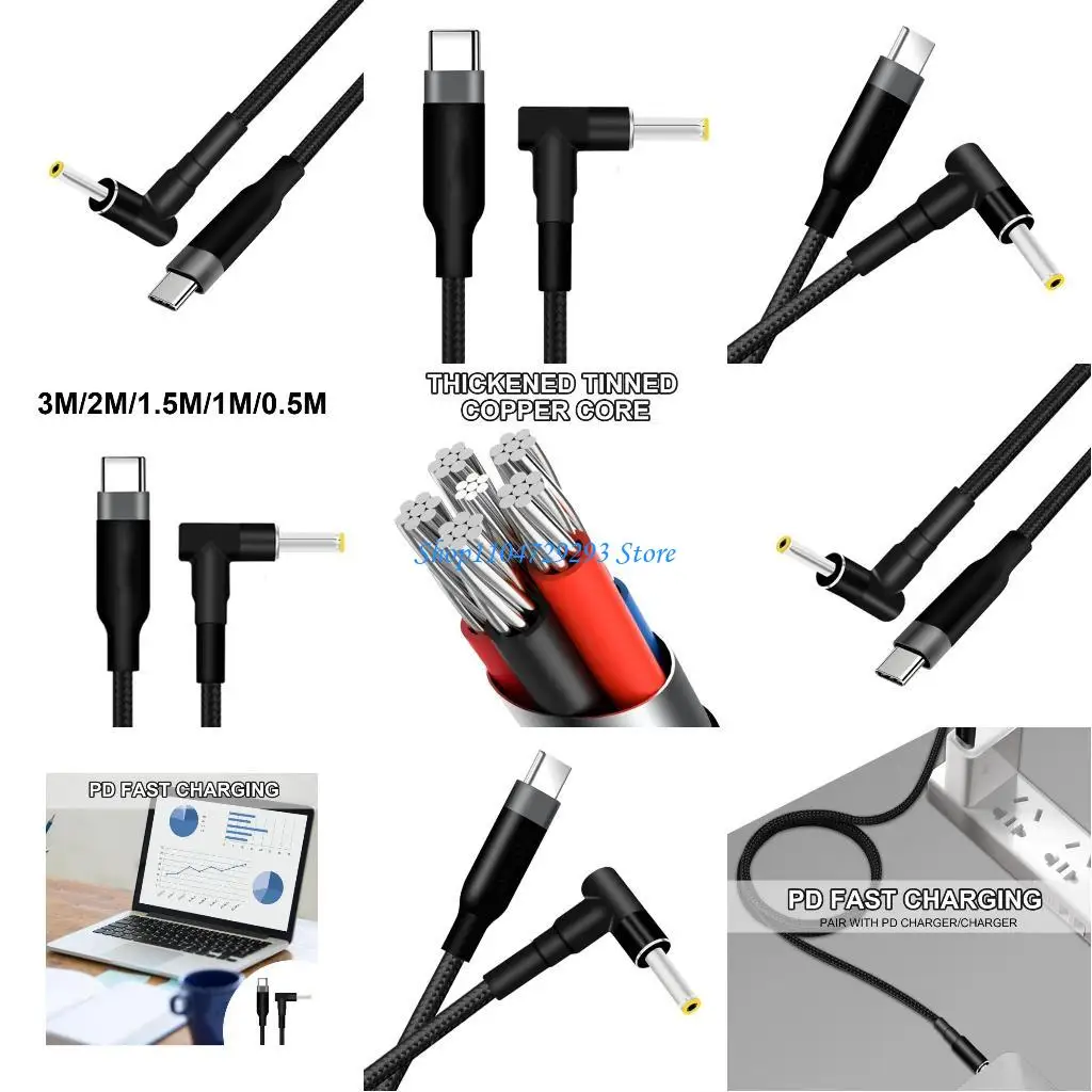 Y2GD 100W USB C Male to DC5.5x1.7mm Notebook Charging Cable for Laptop Users, Black Woven Texture Efficient Charging Solution