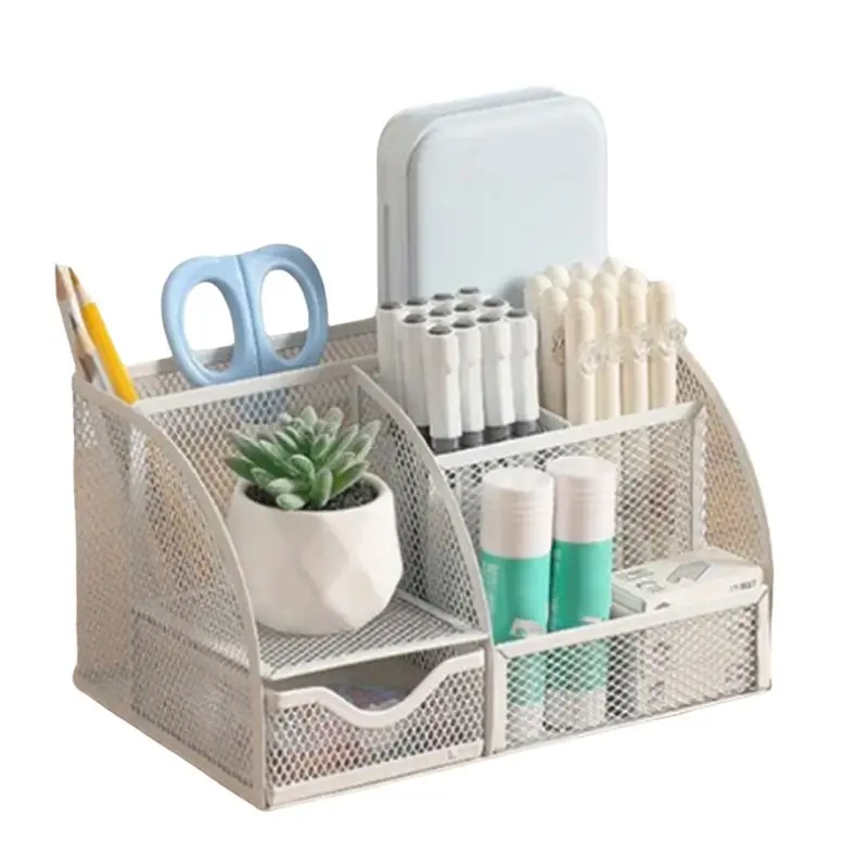 QWE-Desk Stationery Organizer Mesh Desk Organizer 7 Grid Storage Box Divided Container Office Access