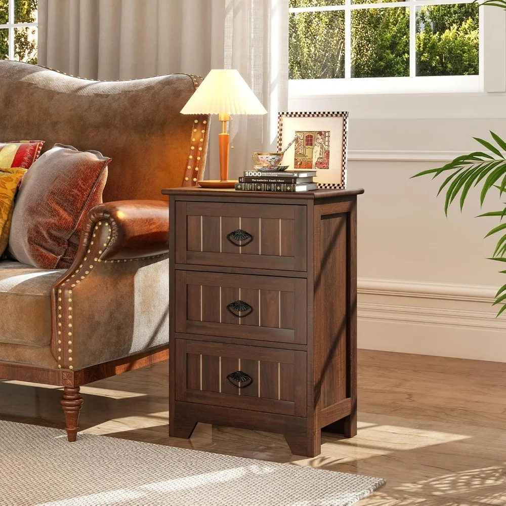 منضدة KOMFOTT على طراز المزرعة مع أدراج ثلاثية، تصميم مخدد ومقابض معدنية أنيقة للاستخدام الجانبي للأريكة، مناسبة لـ #4