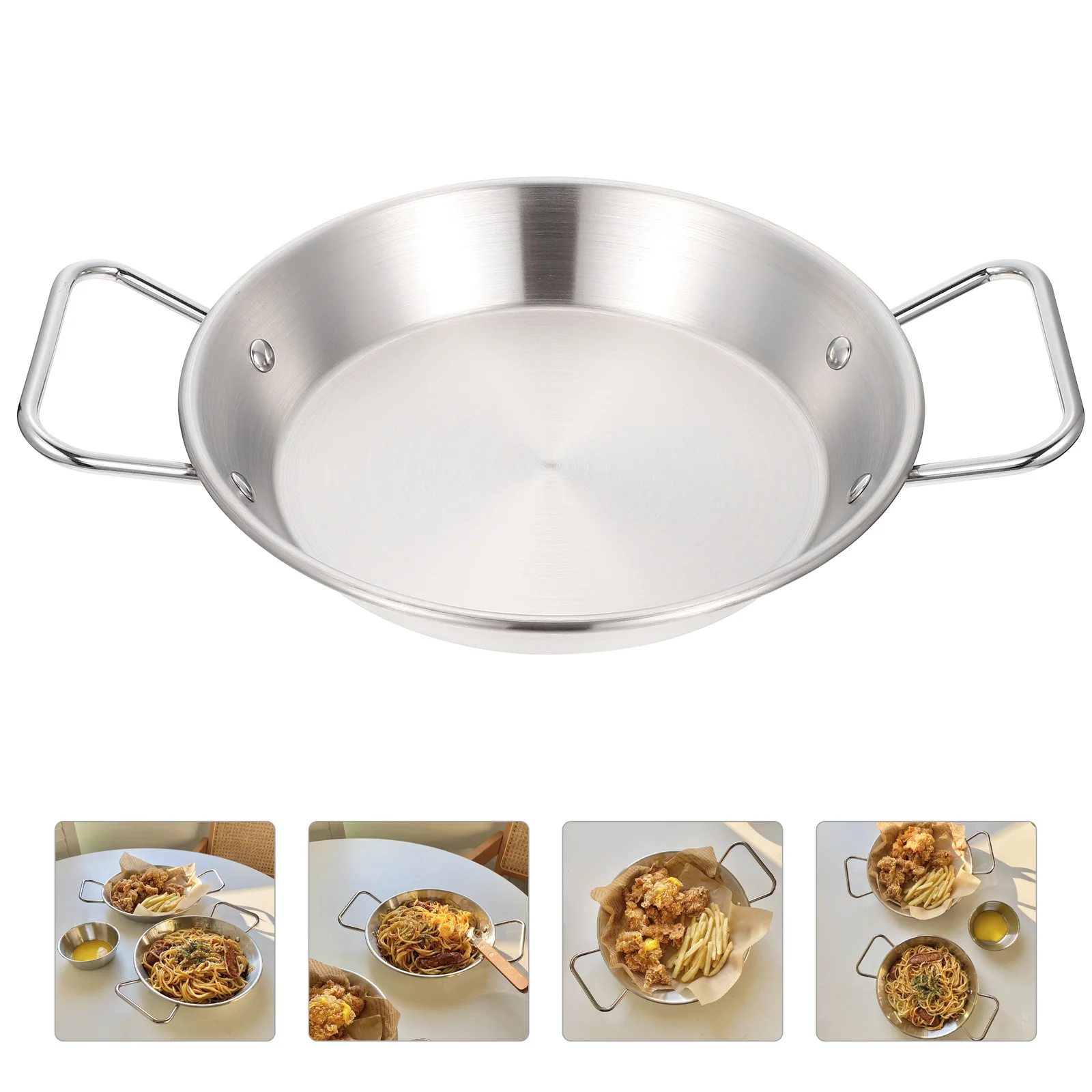 

Stainless Steel Pan Non Stick Frying Pans Baking Wok Round Tray Pasta Serving Bowl Snack
