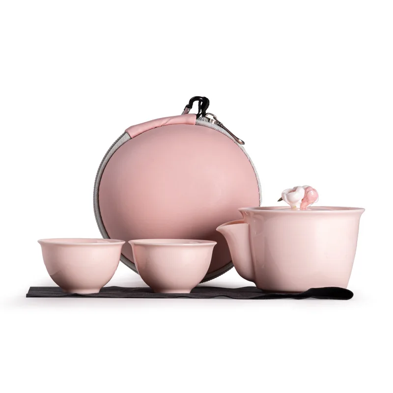 Portable Beauty Tea Infuser Pink Teapot with Tea Cup Handcrafted Flower Lovely Ceramic Teapot Japanese Outdoor Porcelain Tea Set