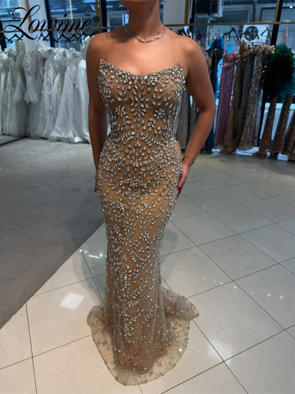 

2026 Strapless Crystal Rhinestones Mermaid Party Dress Bodycon Dress Women Birthday Evening Cocktail Party Gown Red Carpet Dress