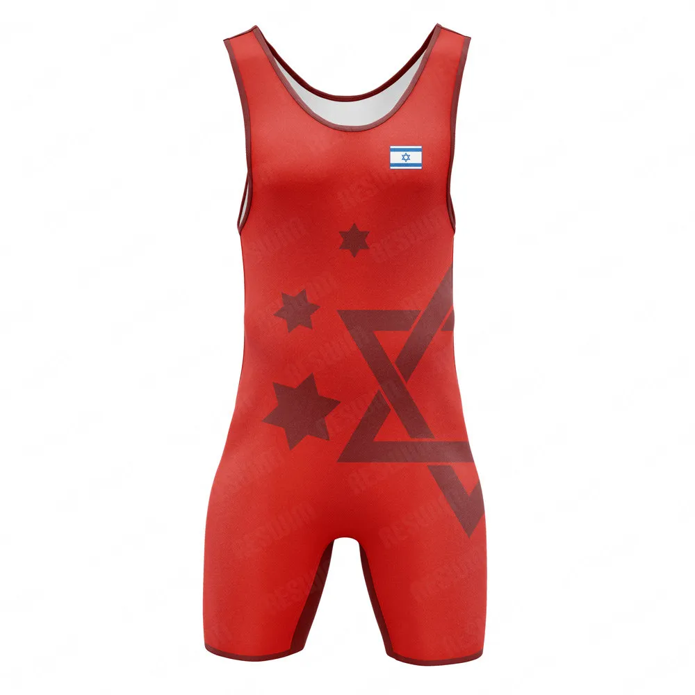 Israel Wrestling Singlets Suit Men's Fitness One Piece Sleeveless Leotard Skinsuit Outfit Sports Triathlon PowerLifting Bodysuit image 3