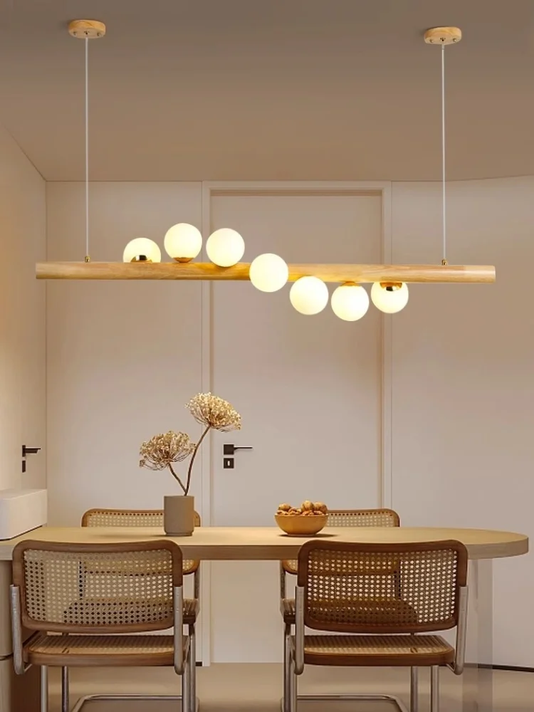 Nordic Modern Minimalist Dining Table Wooden Magic Bean Pendant Lamp Long Straight Design for Dining Room Lighting