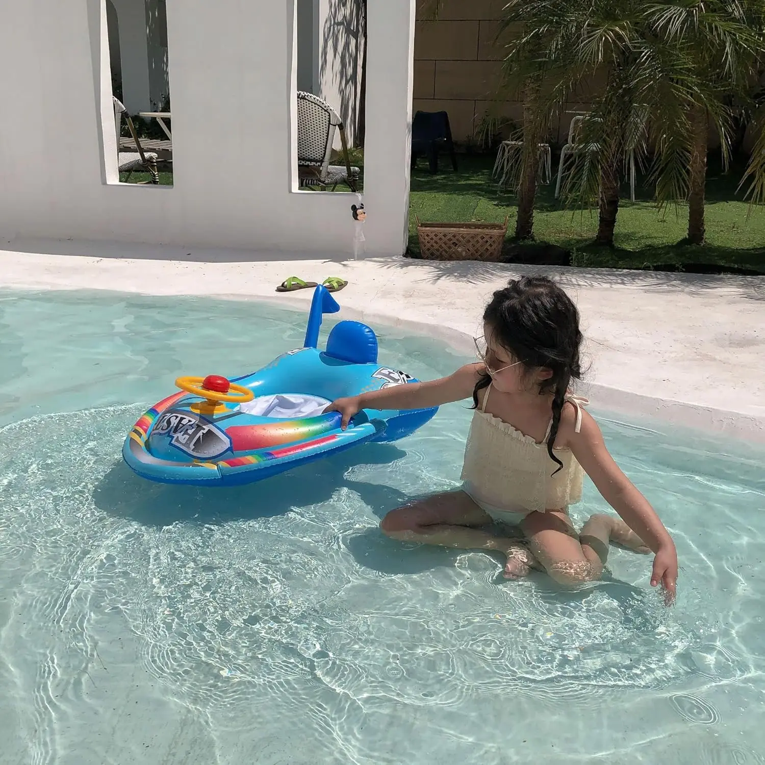 Schattig kind kinderen opblaasbaar zwembadvlotter PVC zomerzwemvlotter luchtbed meer boot zwemmen drijft met 2 handgrepen surfvlot bodybo