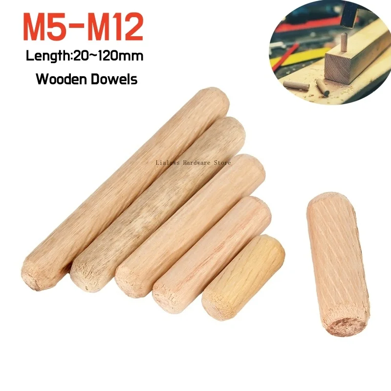 20~100pcs M5 M6 M8 M10 M12 Round Fluted Wood Craft Dowel Pins Rods Wooden Dowel Cabinet Drawer Furniture Fitting Length 20~120mm