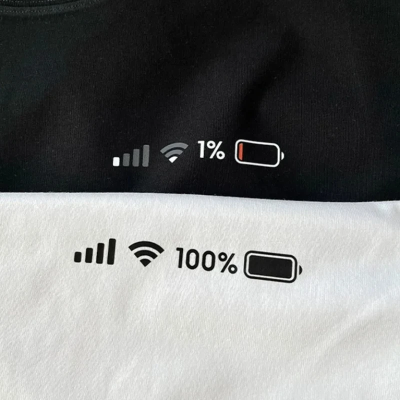 2025 Daily Full Battery Life T-Shirt Short Sleeve Full Signal Power Outage Percentage One Short Sleeve Tee Vintage Casual Tops