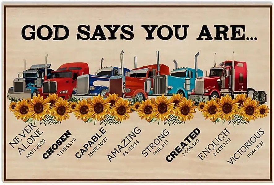 Truck Sunflower Metal Signs Trucker Art Posters Farm Garage Wall Decor God Says You Are Tin Sign 12x16 Inches