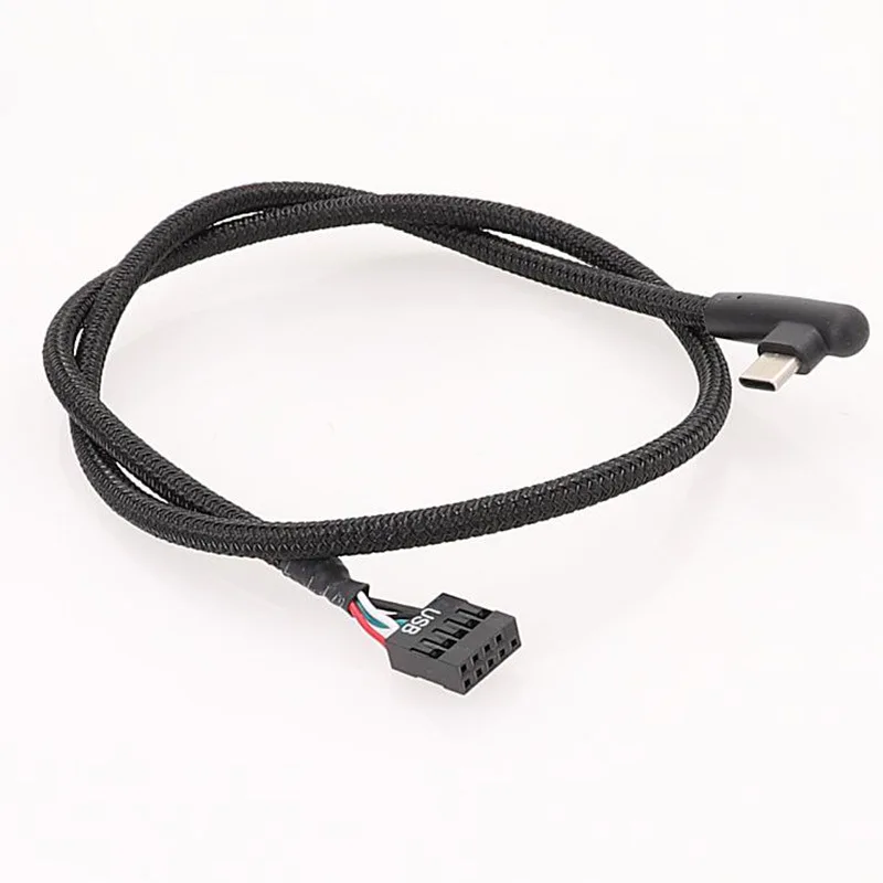 9 Pin USB Adapter Cable, 90 Degree Angle Type C Male to 9Pin Motherboard Serial Female 24AWG Extender Converter Braided Cable