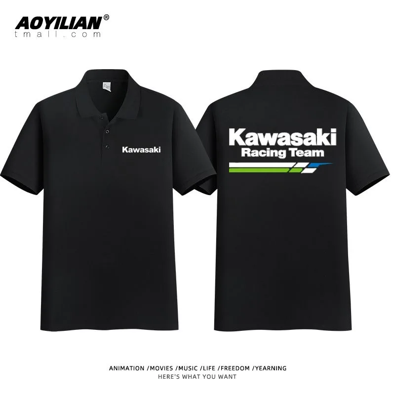 New all-match Kawasakis motorcycle short-sleeved polo shirt for men and women racing fans t-shirt cycling half-sleeved clothes