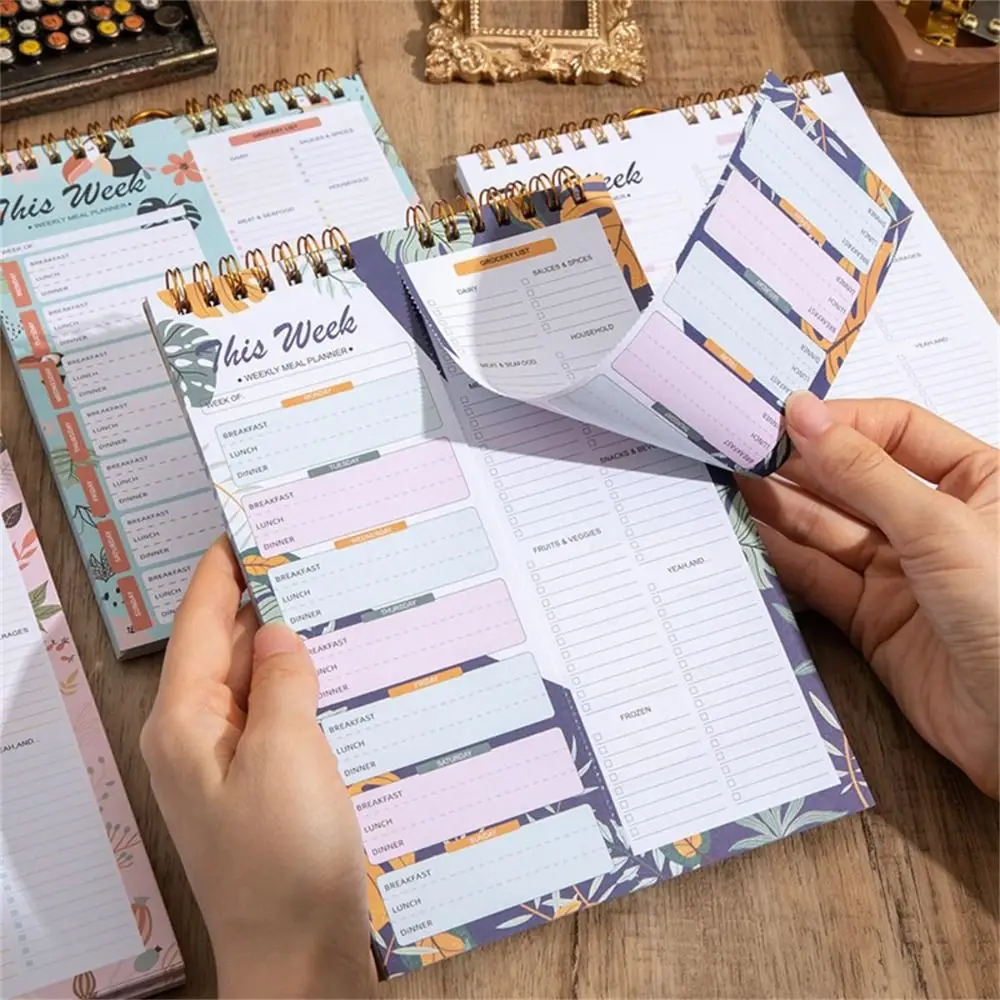 52 Sheets Meal Planning Pad Reusable Tear-Off Design Grocery List Notepad Wall-Mounted Spiral Bound Shopping List Kitchen Use