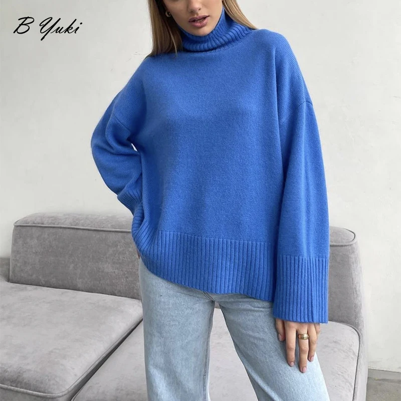 Blessyuki Soft Cashmere Turtleneck Knit Sweater Women Oversized Thicken Warm Basic Pullovers Female Winter Solid Lazy Oaf Jumper