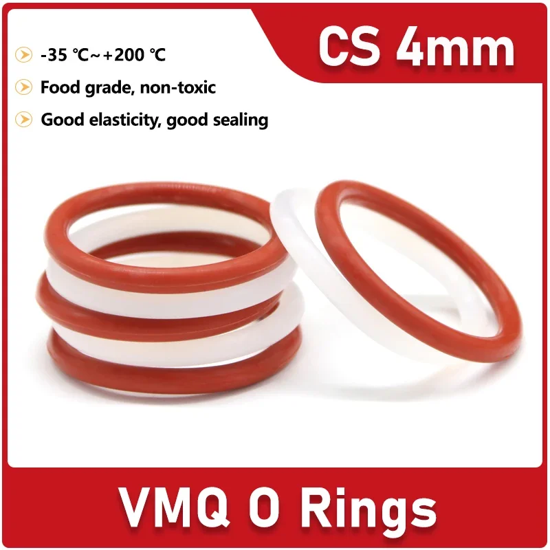 

10pcs Red/White Food Grade VMQ Silicon O Ring Gasket CS 4mm OD 12~150mm Round Washer O Shape Silicone Rubber Sealing Gaskets