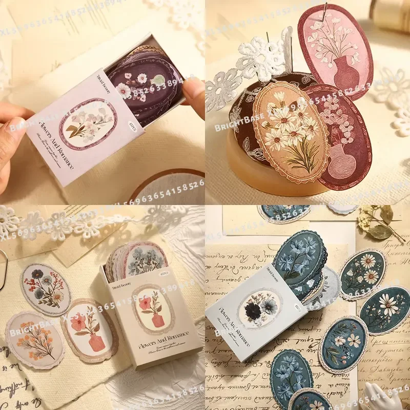 45pcs Serene Florals Sticker Pack Boxed Flower Theme Collection DIY Journal Collage Decor Set Literary Stationery
