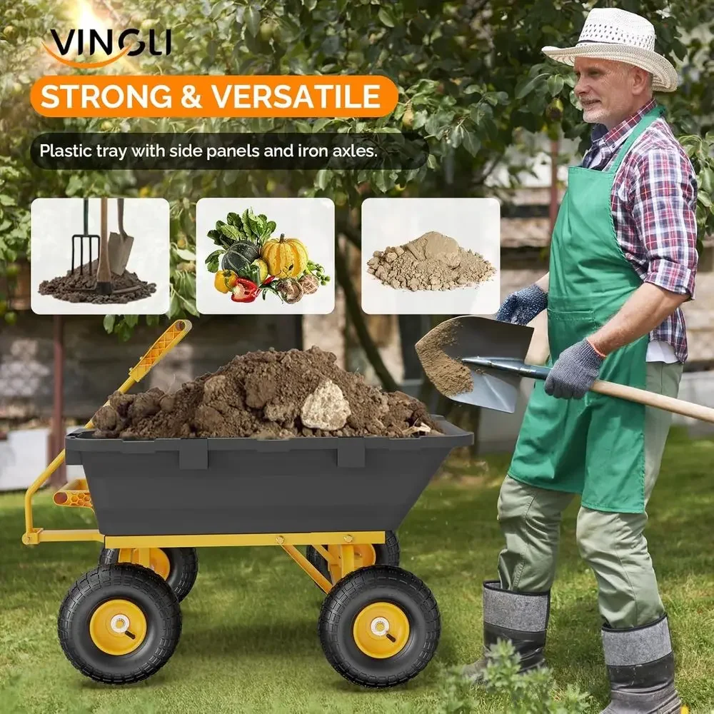 Sturdy 770LB Dump Cart Wagon with 10in All-Terrain Tires for Garden, Yard, Beach Use
