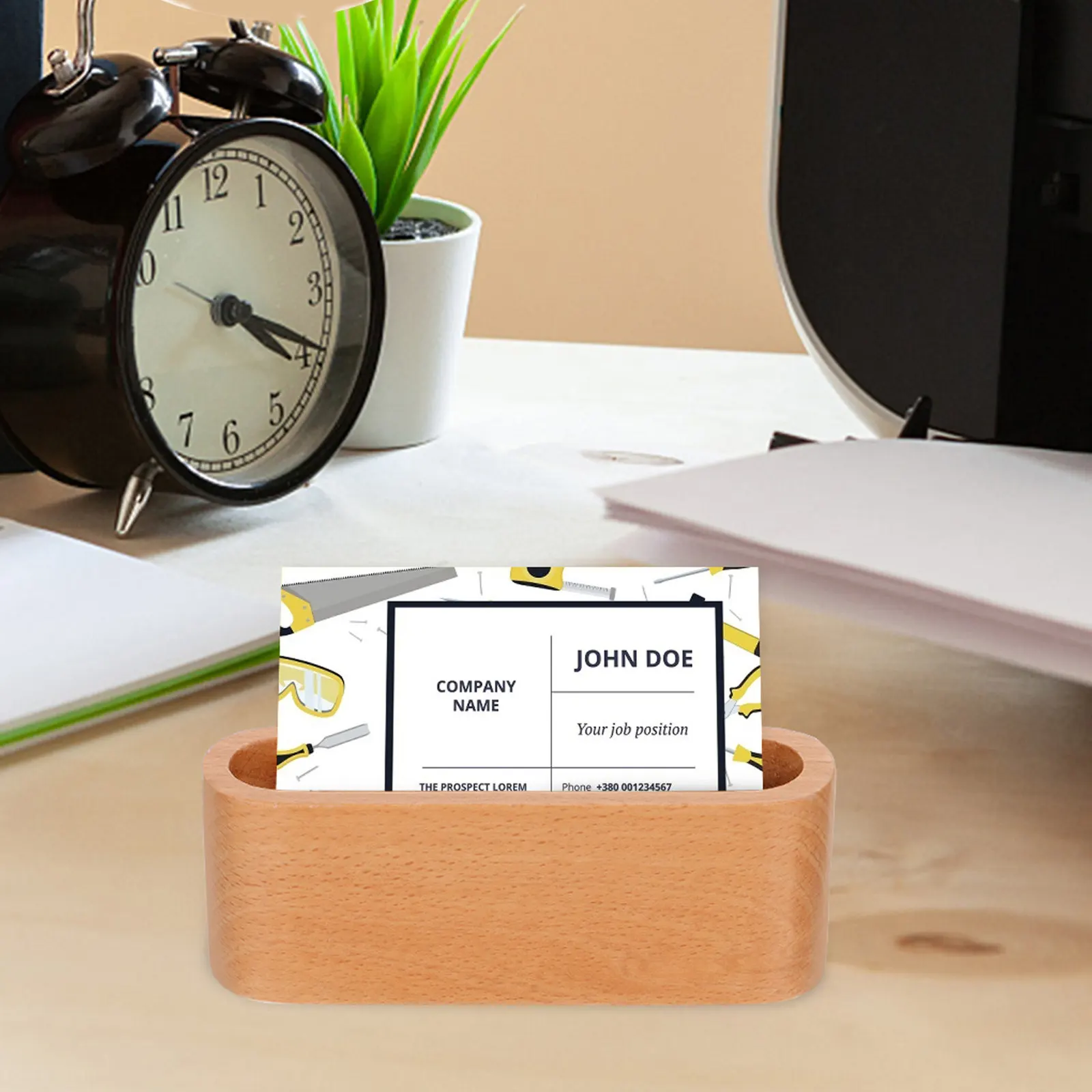 Wooden Message Box Photo Note Card Holder Compact Desktop Organizer for Home School Office Gift