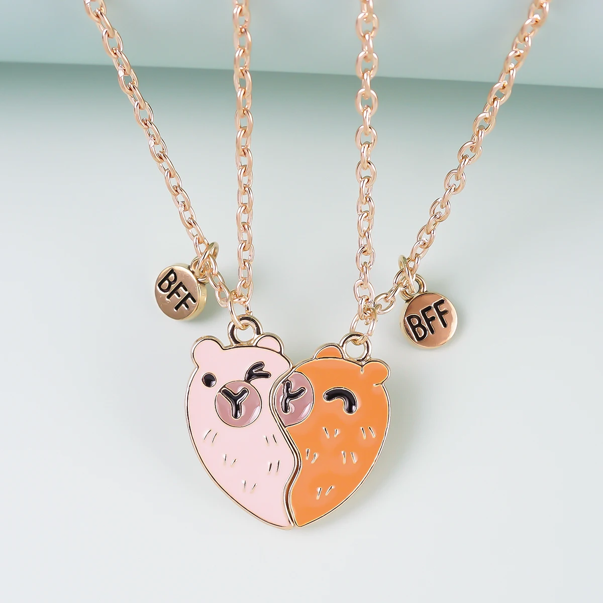 2 Pcs/Set Magnetism Capybara Best Friends Pendant Necklace For Women For School Lover Clavicle Chain Party Jewelry Accessories