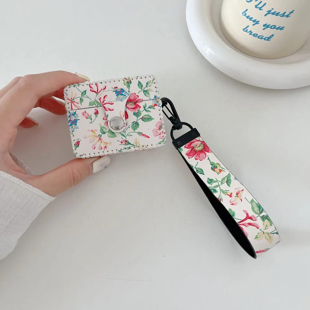 2 in 1 Leather Full Flower Rabbit Cute Happy Case For Apple AirPods Pro 2 3 Cartoon Dog Animal Heart Earphone Cover Wrist Strap