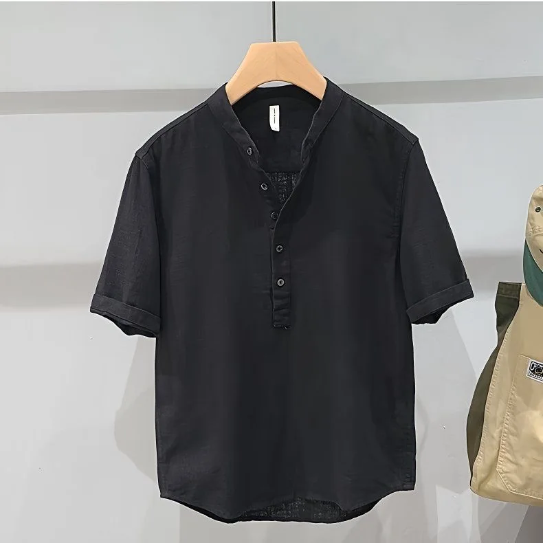 Pure Color Linen Short Sleeve Shirt Men's Casual Wear Summer New Simple Cotton Linen Fashion Youth Leisure Collar Shirt