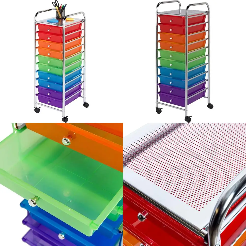 

Многоцветный офисный органайзер на колесиках с 10 ящиками