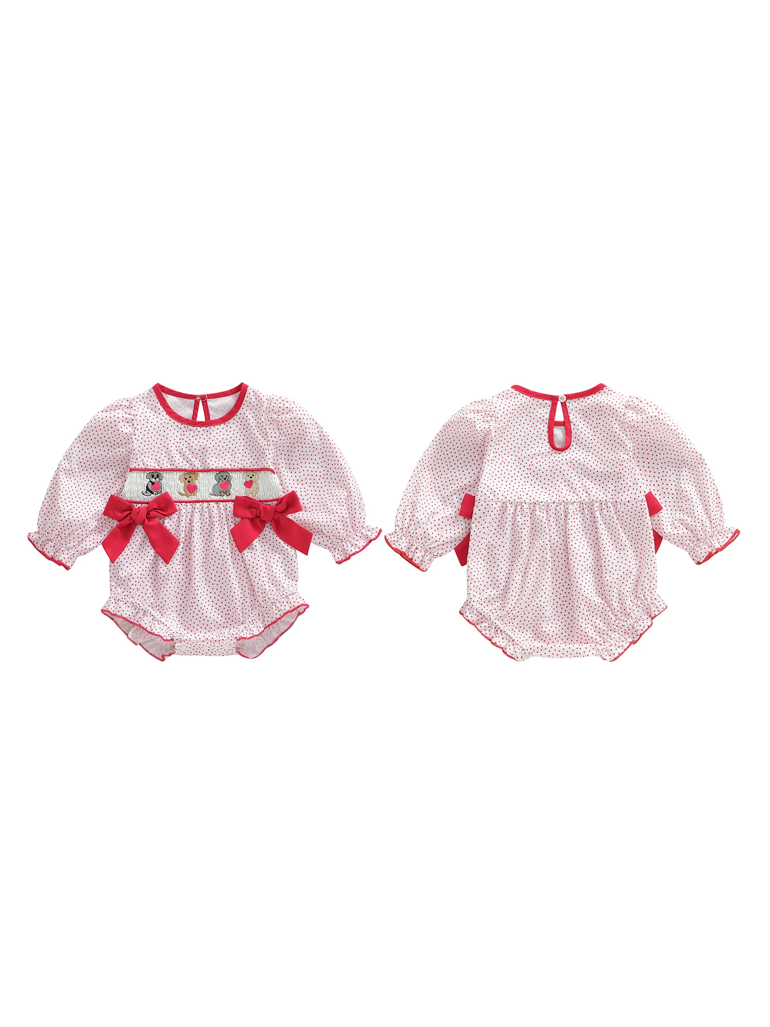 

Adorable Infant Valentine s Day with Heart-Shaped Puppy Embroidery Polka Dot Pattern and Cute Bows - Soft and Cozy