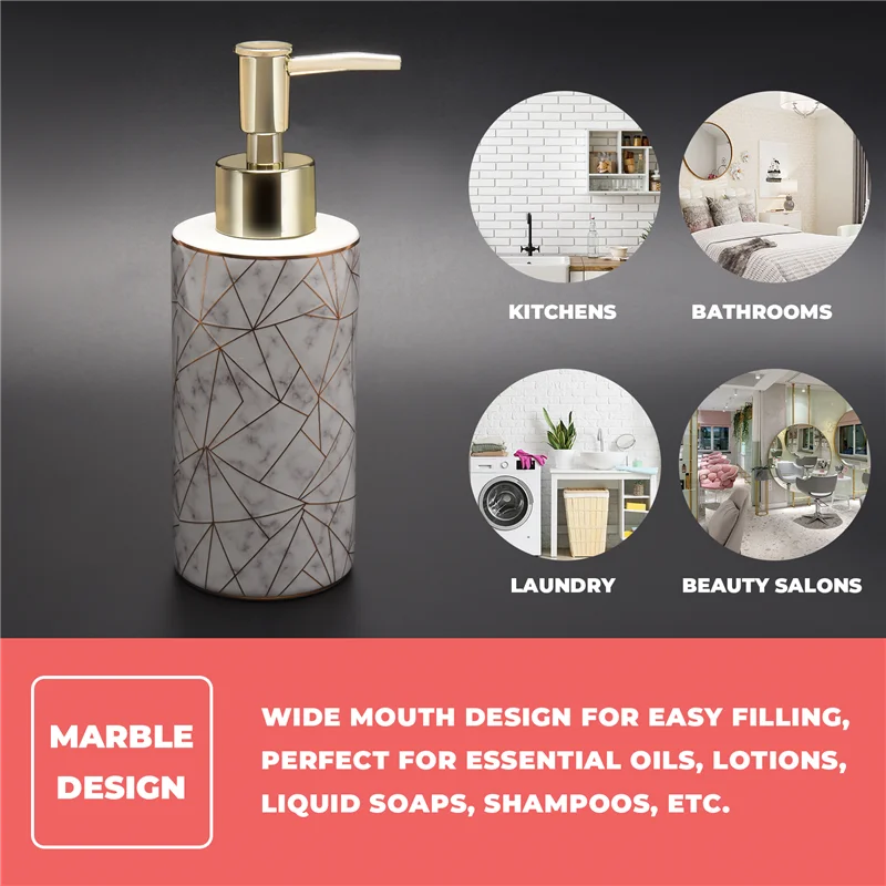 

A42F 300Ml Stylish Hotel Bathroom Marble Lotion Shampoo Liquid Soap Dispenser Pump Storage Bottle