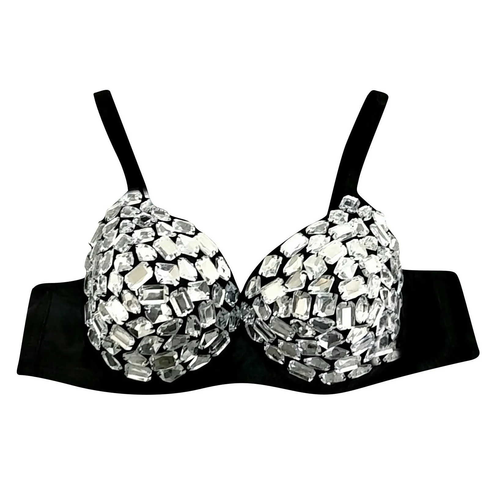 Women's Fashion Carnival Costume Sexy Rhinestone Push Up Punk Lady Goth Silver Party Studded Bra Female Night Party Wear