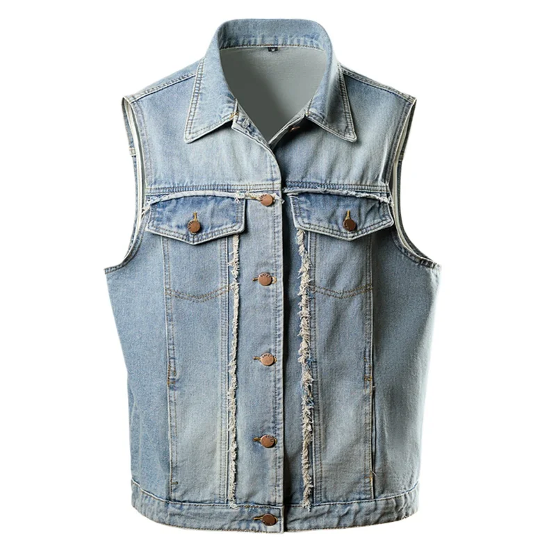 Vintage Men's Denim Vest 2025 Spring Autumn Zipper Pocket Designer Waistcoat Mens Cowboy Washed Jeans Vests Sleeveless Jacket