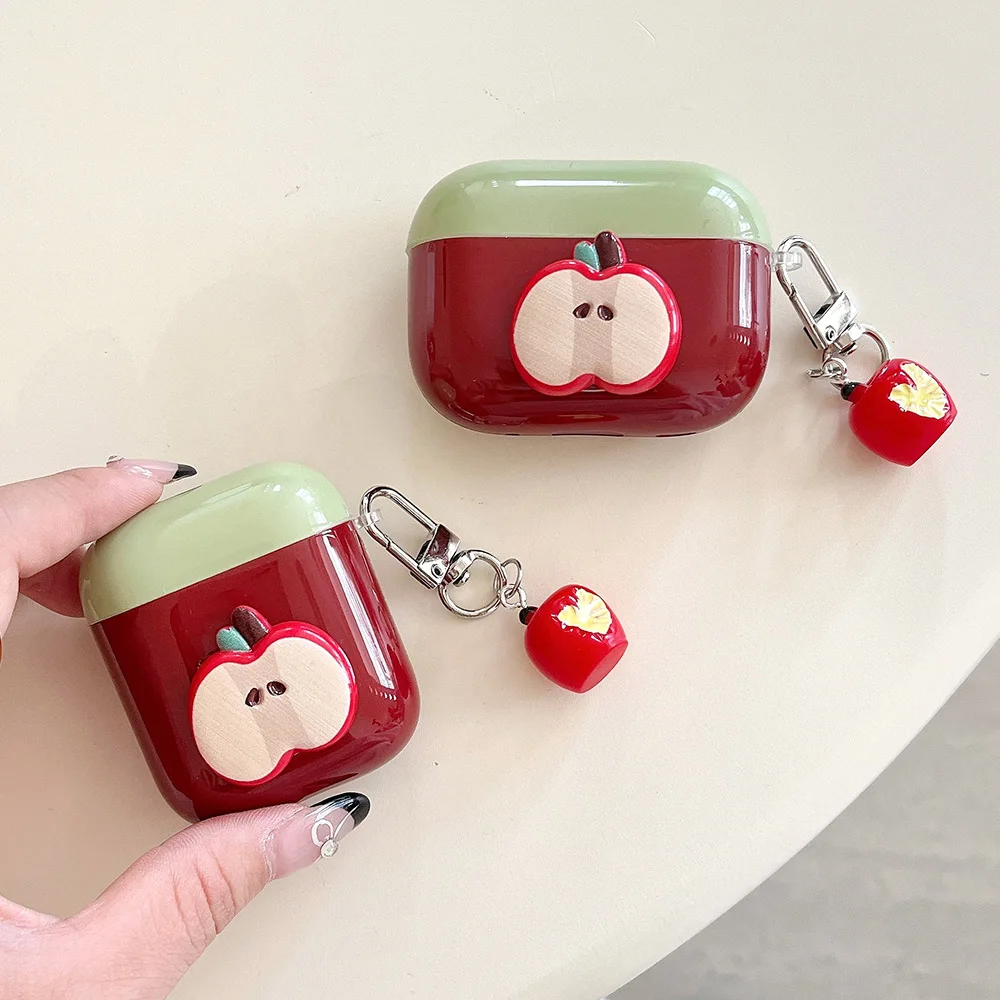 جراب حماية لطيف ناعم للصدمات لسماعات AirPods ، تفاحة حمراء ثلاثية الأبعاد ، ملحقات سماعة ، كوريا ، AirPods 1 ، 2 ، 3 Pro ، 3nd ، 2nd ، جديد ،