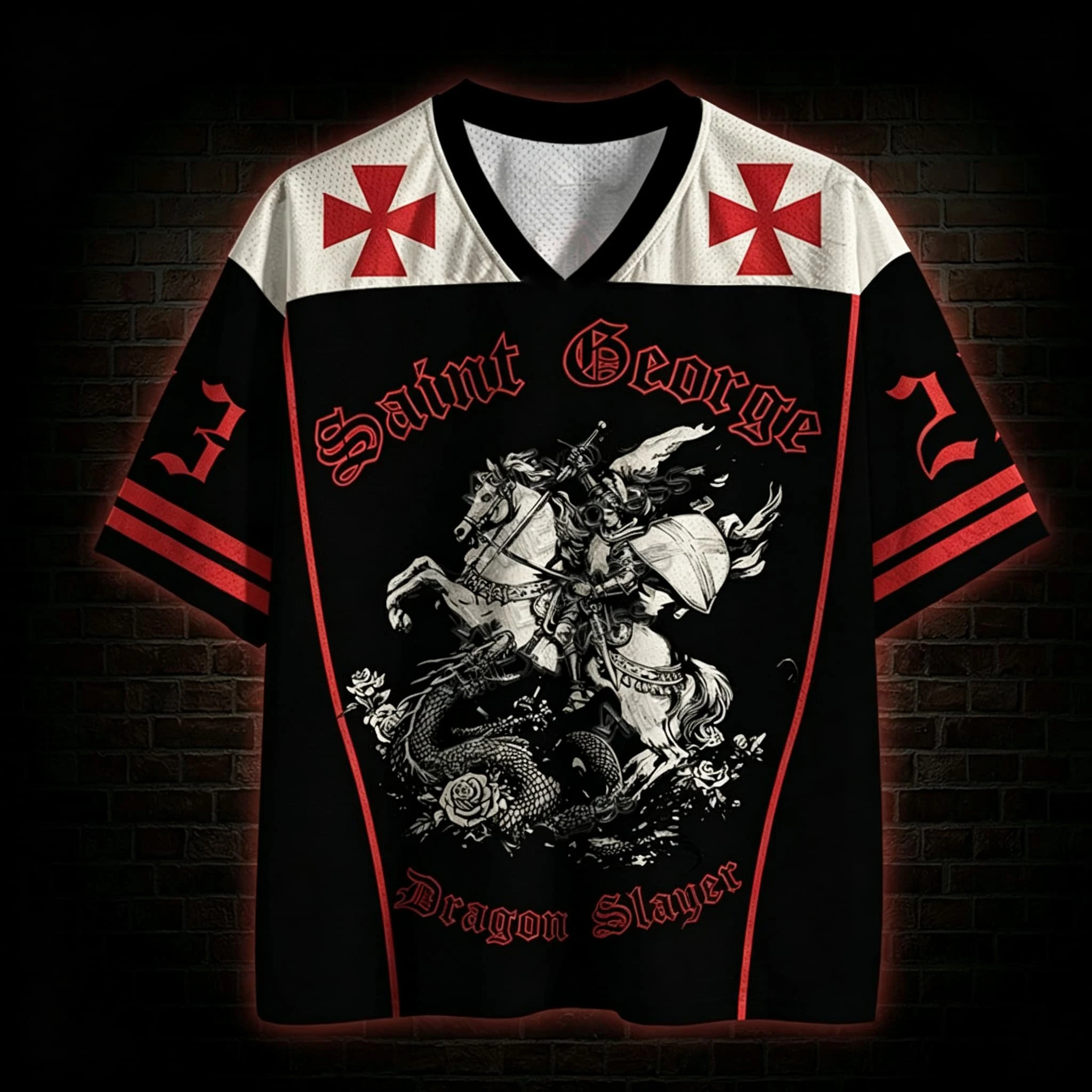 Saint George Dragon Slayer Knight Mesh Jersey Top Women's Tshirt Kids Tshirt Top Vneck Short Sleeve Quick drying Men's  T Shirt