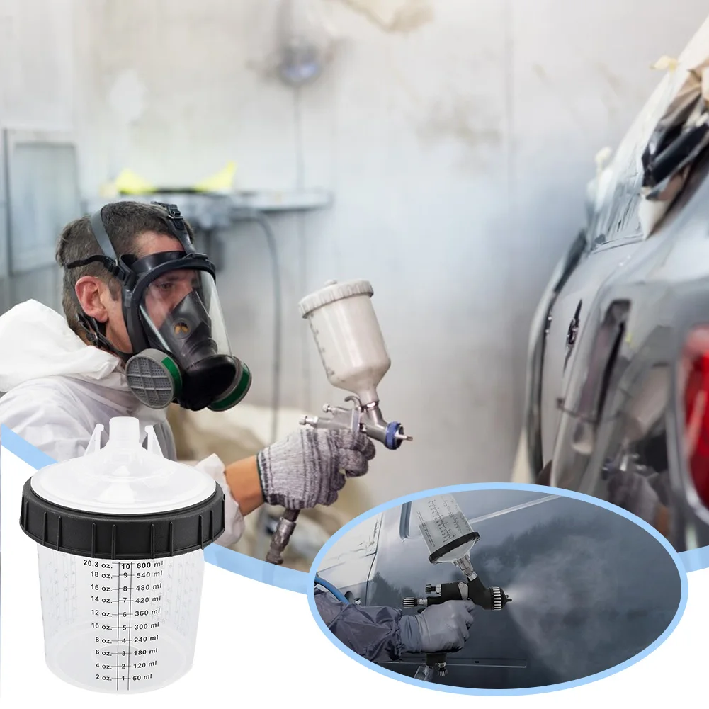 Revestimientos de taza para pistola pulverizadora de pintura y sistema de tapa, pistola de pintura en aerosol HVLP desechable, Kit de 20 onzas, sistema de pistola en aerosol, Kit de recarga