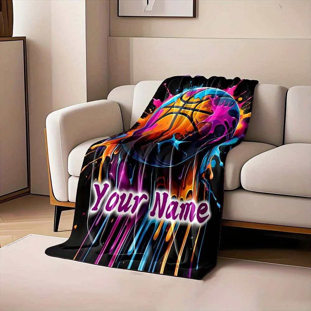 Personalized NBA Basketball Throw Blanket for Men Women Sports Lover Gift Microfiber Plush Couch Decor Dynamic Home Decor