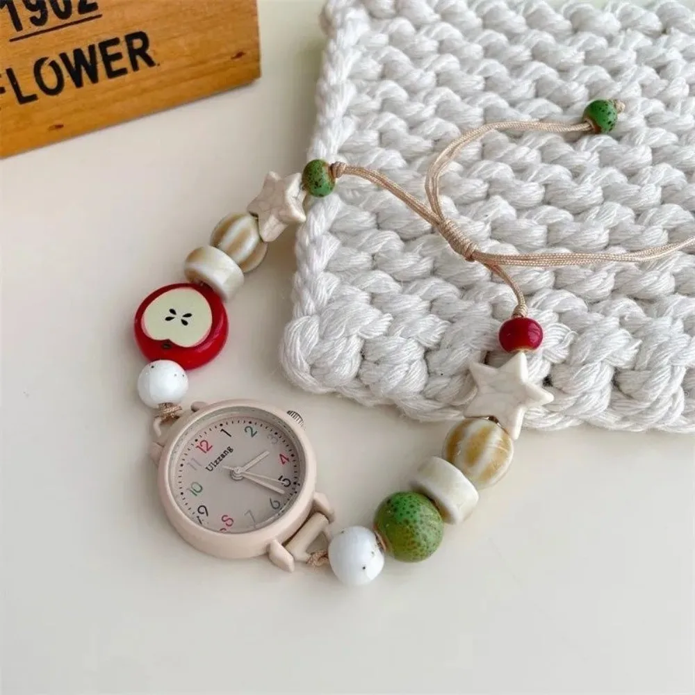 Cute Candy Color Bracelet Watch Adjustable Beaded Chain Watch Handmade Pendant Quartz Watch Women Girls