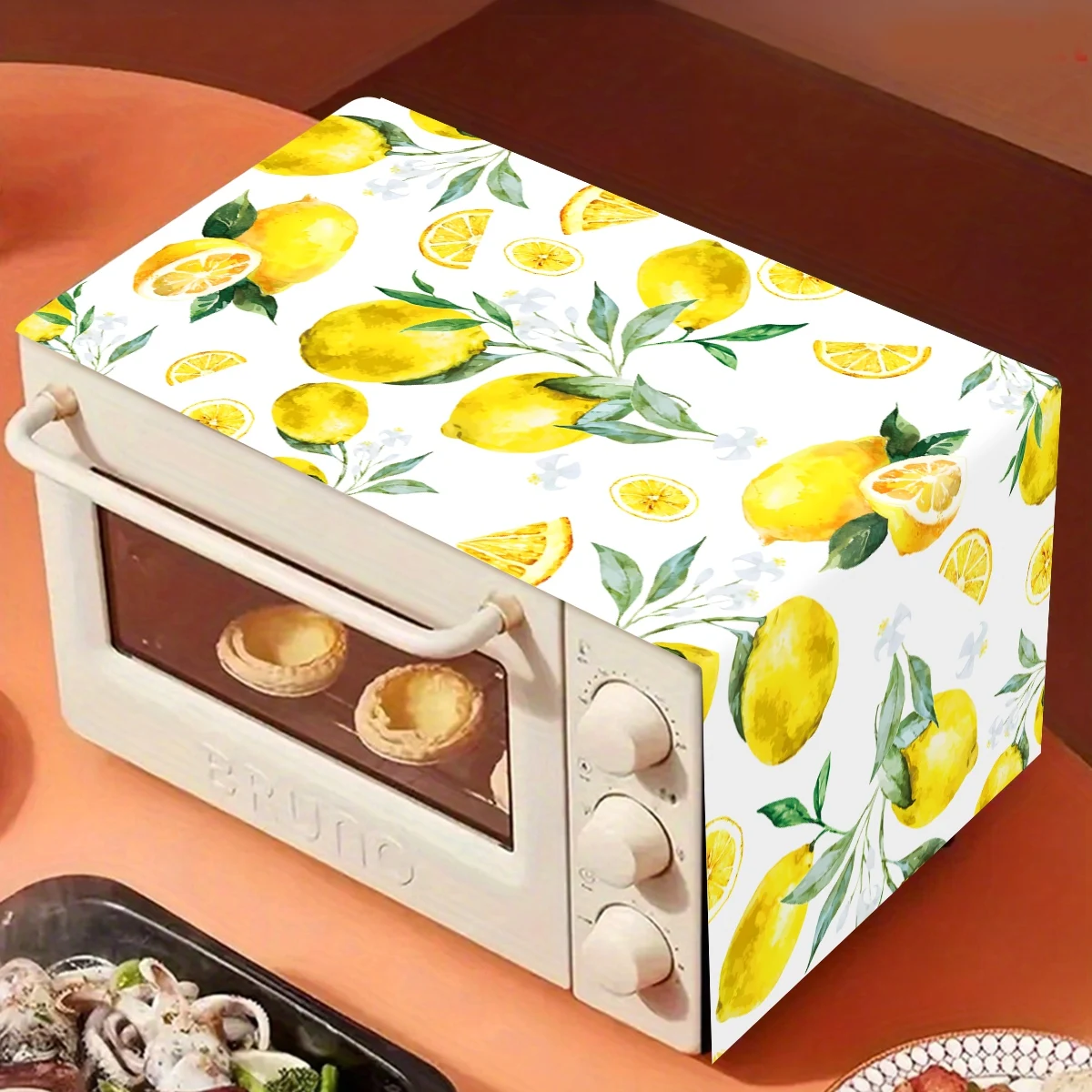 Yellow Lemon Microwave Oven Cover 35x85cm Watercolor Polyester Decorative Machine Protector for Summer Holiday Household Decor